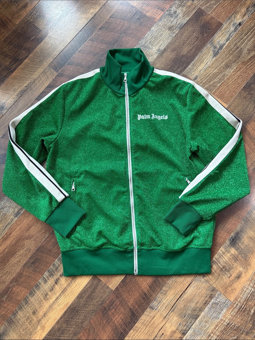 Palm Angels Green Metallic Lurex Track Jacket Size Large Made in Italy